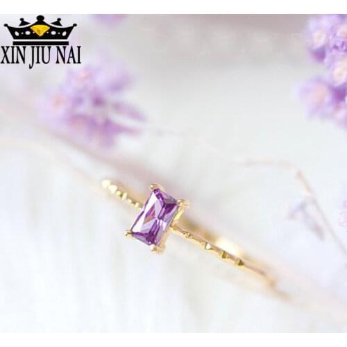 New Small Cute 14K gold Ladys Purple Zircon Ring For 2019 Lavender Elegant Amethyst Lady Party Gemstone Diamond Rings For Women