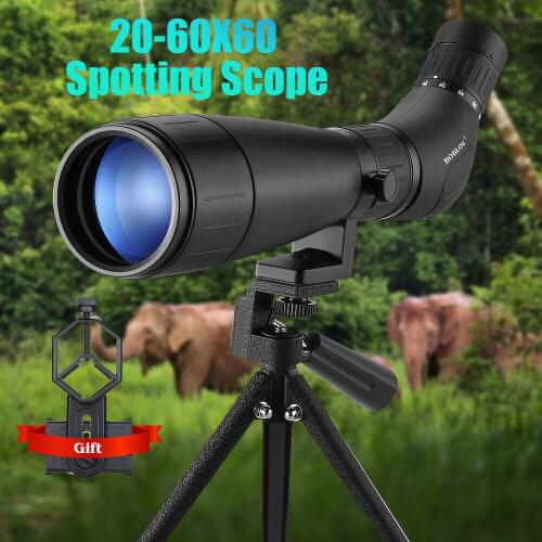 BOBLOV B60HD 20-60X60 Spotting Scope Waterproof BAK4 Prism + Phone Mount with Tripod for Target Shooting