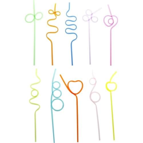 10 pcs Drinking Straw Crazy Curly Loop Drinking Straws Milk Tea Plastic Colorful Wedding Birthday Party Supplies