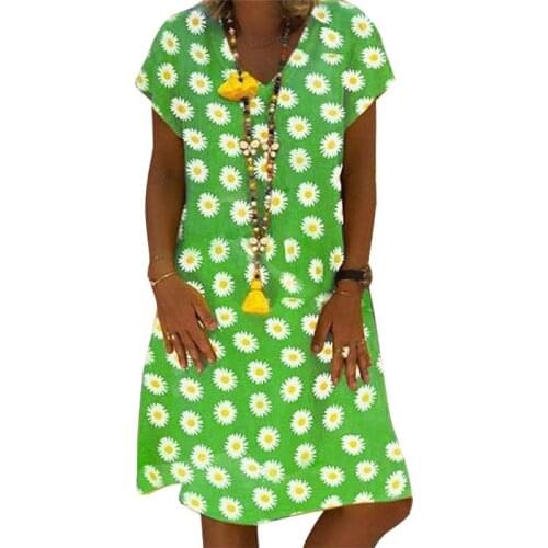 2021 Summer Floral Print Women Dress V-neck Short Sleeve Loose Ladies Midi Plus Size Dresses Beach Casual Boho Dress