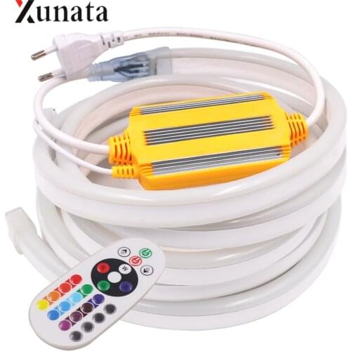 220V RGB Neon Light SMD5050 WiFi RGB LED Strip Light Flexible Ribbon Tape Waterproof Neon Sign Rope with 1500W IR Controller EU