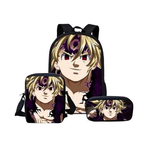 3pcs/set School Bags Children Anime Seven Deadly Sins Print Shoulder Bag for Kids School Backpack Teenagers Book Bag