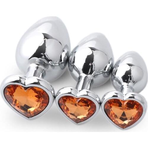 3 Pcs Sex Toys Anal Plug For Women Men Couple Gay Heart shaped Metal Anal Plug Dildo Smooth Tail Crystal Jewelry Trainer Sexshop
