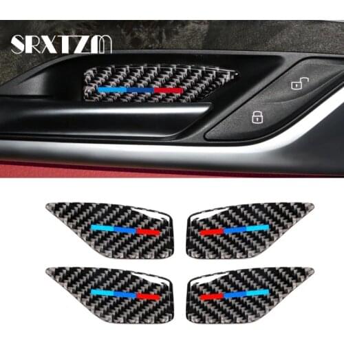 4pcs/Lot Interior Accessories Carbon Fiber Door Handel Bowl Auto Stickers Decal Covers For BMW 5 Series G30 Styling