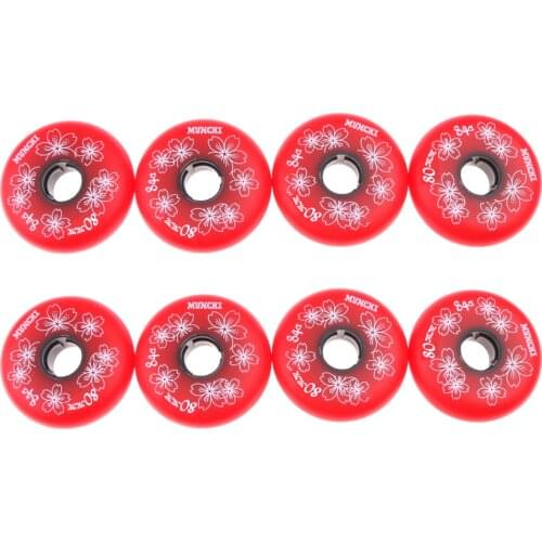 8 Pcs Professional Durable High Elasticity PU Replacement Wheels 80mm 84A for Inline Roller Hockey Skate Luggage Scooter Red