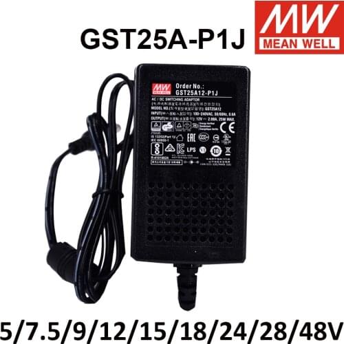 Mean Well GST25A12-P1J GST25A05-P1J 25W Adaptor 5V 7.5V 9V 12V 15V 18V 24V 28V 48V Universal Laptop Charger Power Supply