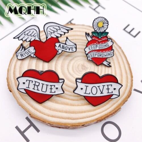 Cartoon Red Love Heart Shape Brooch True Rise Above Alloy Badge Shirt Bag Pins Cute Accessories Women Jewelry Gifts For Kid