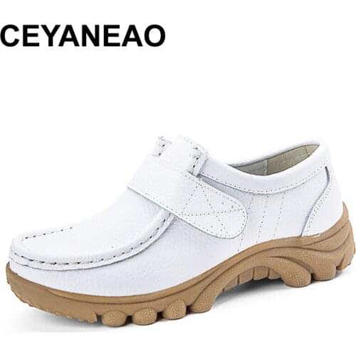 CEYANEAO Womens Shoes Genuine Leather Casual Woman Lace up Loafers Moccasins Female Flats Solid Low Heel Lady Shoe Soft C047