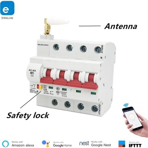 EWeLink 4P 16A-125A Remote Control Wifi Circuit Breaker /Smart Switch /Automatic Recloser support alexa and google home