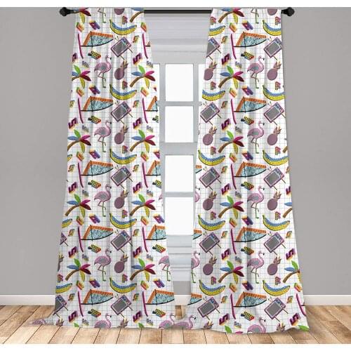 Flamingo Window Curtains Retro Vintage 80s Memphis Style Summer Elements Geometrical Natural and Colorful Window Drapes