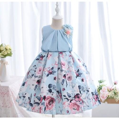 Hetiso Noble Casual Children Girls Dresses Floral Print Appliques Ruched Top 100% Cotton Lining Kids Clothing for Girls 3-10Y