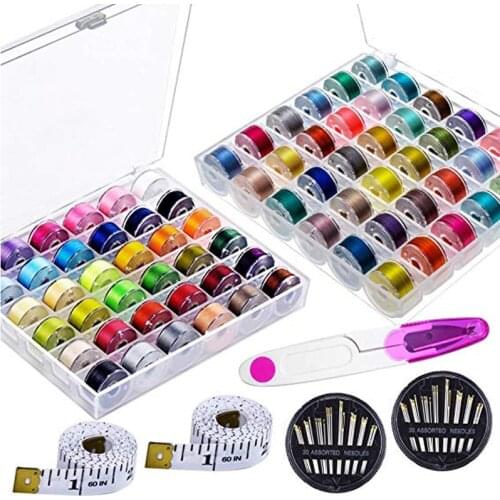 72 Pcs Bobbins Sewing Threads 60 Pcs Sewing Needles Scissors 2 Pcs Measuring Tapes for Brother Singer Babylock Janome Kenmore se