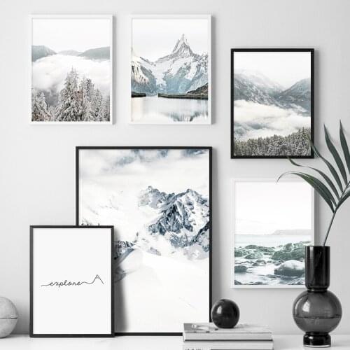 Top of The Snow Mountain Landscape Canvas Painting Explore Minimalist Text Poster Seaside Reef Wall Picture Forest Fog Prints