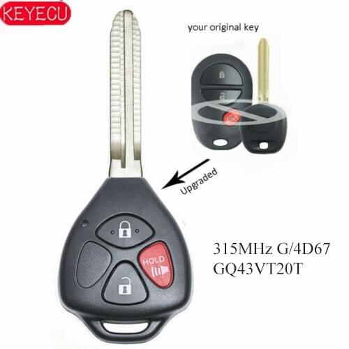 KEYECU Upgraded Remote Key 3 Button Fob 315MHz With G Chip / 4D67 for Toyota Sienna Tacoma FCCID: GQ43VT20T