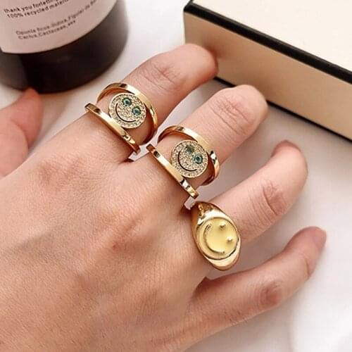 ZHINI Simple Cute Smiley Face Rings for Women 2021 Korean Fashion Zircon Crystal Statement Rings Charming Jewelry anillos