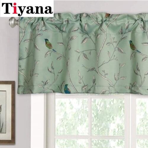 1 PCS Green Bird Printed Short Curtain Kitchen Window Treatment Blackout Curtain Fabric Cabinet Partition Curtain 128Z