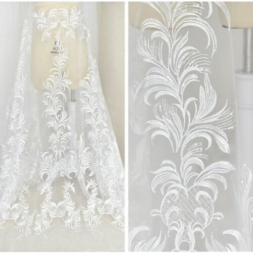 LASUI 3 meters=1lot White sequins Flower embroidery soft mesh lace fabric DIY Wedding Veil Dress Decoration Accessories X0466