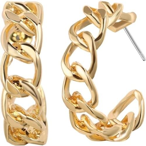 LByzHan Trendy Hollow Chain Hoop Earrings For Women Gothic Geometric Gold Earrings Punk Statement Circle Earring Brincos Jewelry