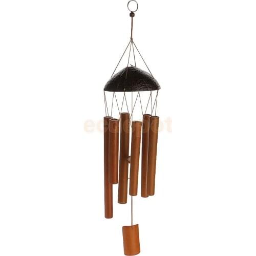 MagiDeal Rustic Bamboo 8-Tube Coconut Husk Pendant Church Bell Yard Garden Outdoor Home Living Wind Chime Handmade Windchime