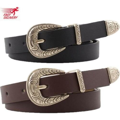 Fashion Womens PU Leather Belt Vintage Metal Buckle Thin Quality Western Belt Party Dress Decor Ladies Waist Band belt 105 cm