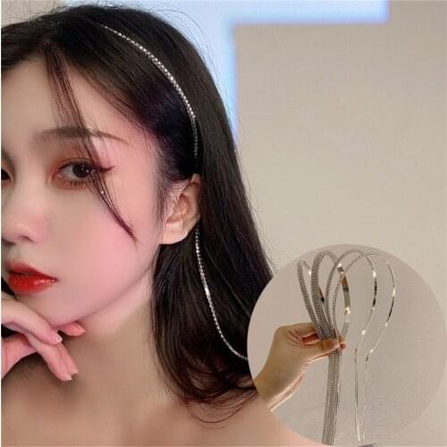 MueRaa Korean Style Elegant Women Girls Rhinestone Alloy Hairband Headband Thin Hair Accessories Fashion Long Tassel Headwear