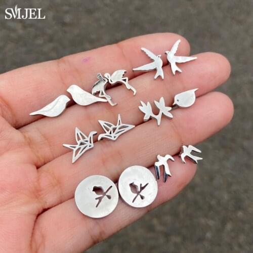 Multiple Black Swallow Bird Stud Earrings For Women Small Stainless Steel Flamingo Origami Crane Dove Bird Earring Child Studs