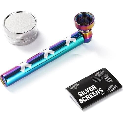 New Portable Pipe Set Dry Pipe Cigarette Grinder Tobacco Grinder Colorful Pattern Smoking Pipe Net Accessories Nicotiana Tools