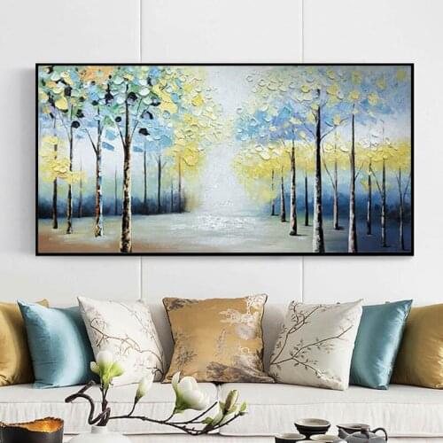 Knife Abstract Oil Painting On Canvas Hand Painted Green Tree Landscape Wall Art Pictures Home Decoration Room Decor Quadros