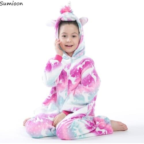 Kigurumi Animal Unicorn Pajamas For Girls Boy Winter Unisex Flannel Panda Sleepers Pijama Unicornio Sleepwear Onesie Kids