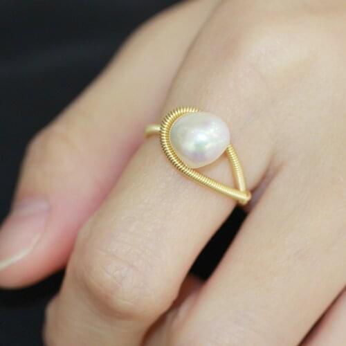 Simple Natural freshwater pearls Rings Irregular Ball Personality Geometric Rings for Women Girls Party Jewelry Gift