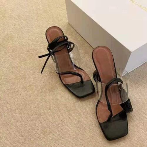 New Season Shoes Zula Pvc Leather Sandals 95mm Flared Heels Clear Pvc Strap Black Leather Zula Real Photos