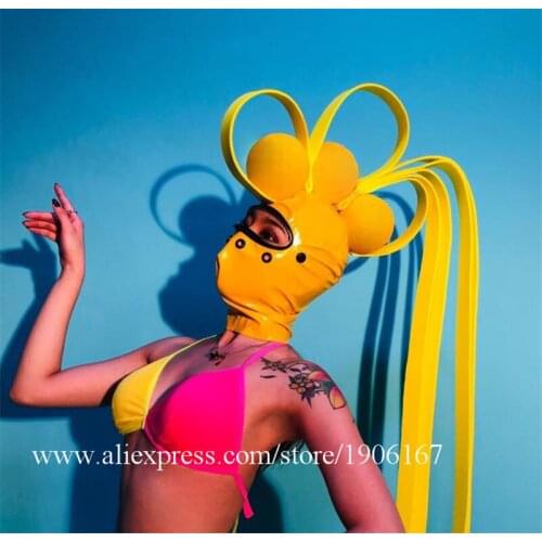 Sexy Lady Colorful Stage Performance Costume Female Singer Dance Team Bikini Suit With Headwear Cosplay Clothes