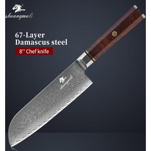 Shuangmali 7'' Damascus Santoku Knives VG10 Core Kitchen Chef Knife High Quality Petty Japanese Cleaver Knife With Wood Handle