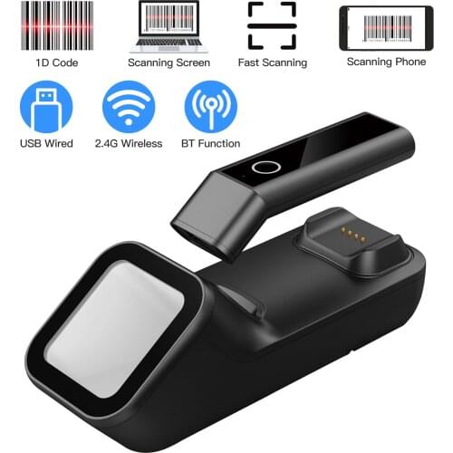 1D/2D/QR Barcode Scanner Handheld Bar Code Reader Support BT & 2.4G Wireless & USB Wired Connection with Charging Scanning Base