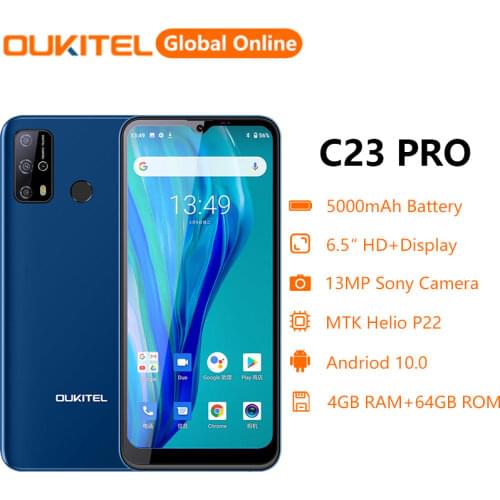 OUKITEL C23pro Smartphone 4G LTE 6.5-Inch 4GB+64GB 13MP Four-in-One HD Camera Android 10 5000mAh Battery Smart Phones Unlocked