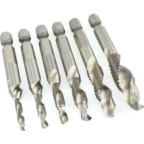 6 pcs Hex HSS High Speed Steel Thread Spiral Screw M3 M4 M5 M6 M8 M10 Metric Composite Tap Drill Bit Tap 6pcs/set