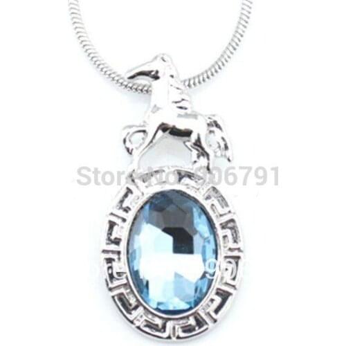 Light Blue Crystal Horse Necklaces