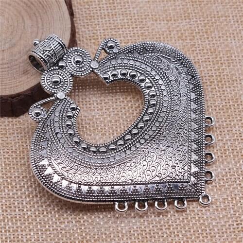 WYSIWYG 1pcs 84x74mm Antique Silver Color Large Heart-Shaped Necklace Connector For Jewelry Making DIY Jewelry Findings