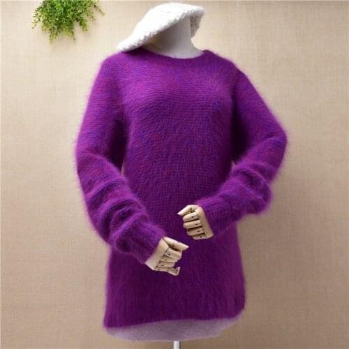 Top mujer elegant long sleeve slim solid 100% mink cashmere knitted base sweater medium-long pullover women blouses jumper
