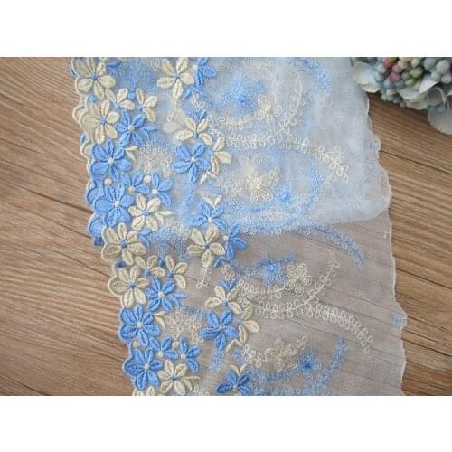 1Yard 16cm Wide Embroidery Lace Trim Net Mesh Wedding Dolls Dress Fabric Lingerie Bra Clothes DIY Crafts Sewing Handmade