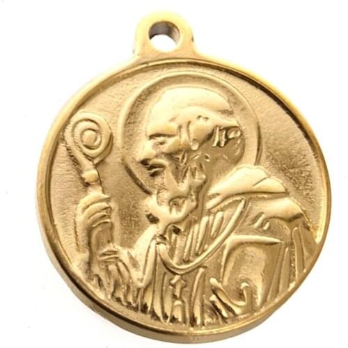 Saint Benedict Medal priest God father bust half length portrait charm pendant Stainless steel round embossment Father 10pcs