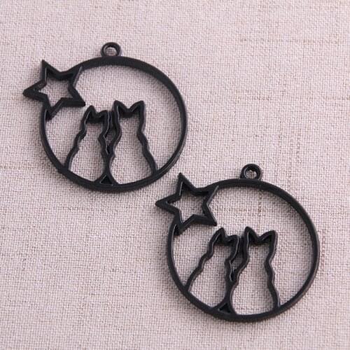 2pcs/lot 43*44mm Metal Zinc Black Colors Cute Cat Charm Stars Pendant Blank Tray Bezel Diy Jewelry Making