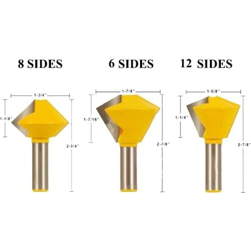 3PCS 12mm 1/2 Inch 12.7mm Multi Sided Glue Joint Router Bits Set 8 12 16 Joints Tenon Milling Cutter for Wood Woodworking 03065