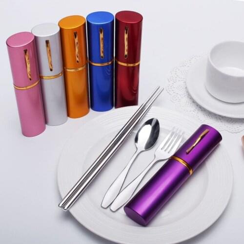 4pcs/lot Cutlery storage box+knife+ fork+chopsticks Travel set health clean tableware Portable fashion Cutlery storage E11231