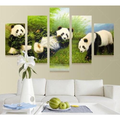 5 Panels Modern Printed Animal Panda Chinese National Treasure Wall Art Picture Canvas Painting Home Decor For Living Room