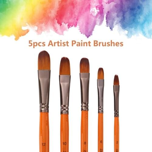 5pcs Professional Paint Brushes Set Artist Paintbrush Nylon Hair Wooden Handle for Acrylic Oil Gouache Face Art Craft Painting