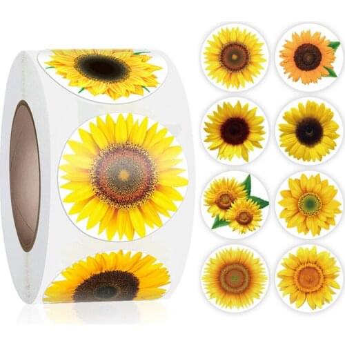 50-500Pcs Novel Sunflower Sealing Labels Pretty Flowers Thank You Stickersfor Business Handmade Baking Party Supplies