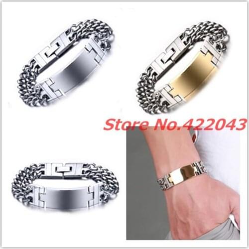 8.66" *18MM New Fashion Silver color Double Cuban chain Silver Gold ID Bracelet Stainless Steel Bracelet for Mens Womens Jewelry