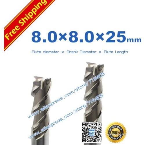 8mm Aluminum mill 8*8*25*66mm 3 Flutes HRC 33 cutter blade M2AI aluminum HSS Hard white steel end mill Three blade cutter