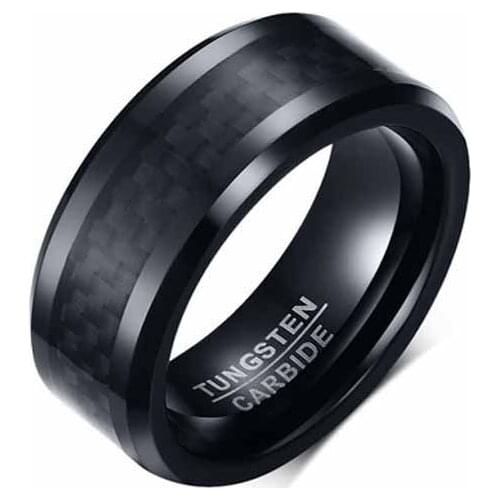 8 mm Tungsten Steel Carbide Fiber Black Plating Wedding Party Ring for European Men Decorate Jewelry Manual Make High Quality